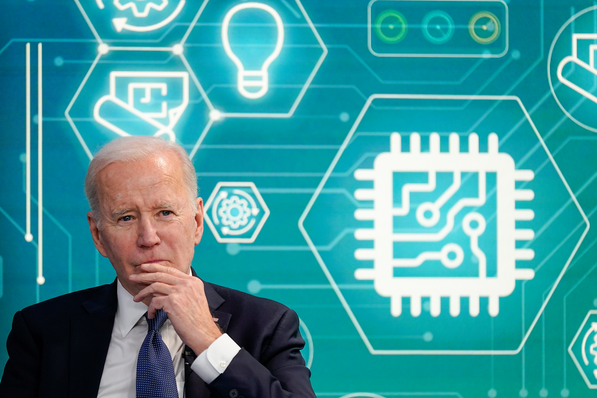 President Joe Biden attends an event to support legislation that would encourage domestic manufacturing and strengthen supply chains for computer chips in the South Court Auditorium on the White House campus, March 9, 2022, in Washington.