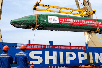 In this photo released by Xinhua News Agency, a high-speed electric passenger train, customized for the Jakarta-Bandung High-Speed Railway (HSR) project, is loaded onto a vessel in Qingdao Port in eastern China's Shandong Province, Aug. 18, 2022. China reported Monday, Oct. 24, 2022 economic growth rises to 3.9% over a year ago in latest quarter, up from 0.4% in previous quarter.