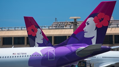Hawaiian Airlines planes at Inouye International Airport, Honolulu, July 2019.