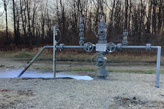 This Nov. 7, 2022, photo, released by the Pennsylvania Department of Environmental Protection shows a methane leak at a well owned by Equitrans Midstream at their Rager Mountain storage facility near Jackson Township, Pa.