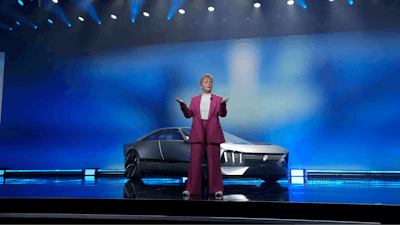 Peugeot CEO Linda Jackson unveils the Peugeot Inception Concept car during the Stellantis keynote at the CES tech show Thursday, Jan. 5, 2023, in Las Vegas.