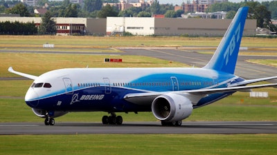The Boeing 787 Dreamliner after its landing at Le Bourget airport, east of Paris, upon its presentation for the first time at the 49th Paris Air Show at the airport, June 21, 2011. Boeing has again stopped deliveries of its 787 passenger jet because of questions around a supplier’s analysis of a part near the front of the plane, company and federal officials said Thursday, Feb. 23, 2023.