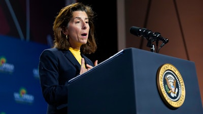 Commerce Secretary Gina Raimondo speaks before President Joe Biden to African leaders gathered for the U.S.-Africa Leaders Summit Dec. 14, 2022, in Washington.