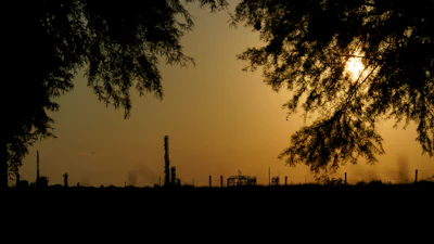 The Denka Performance Elastomer Plant sits at sunset in Reserve, La., on Sept. 23, 2022.