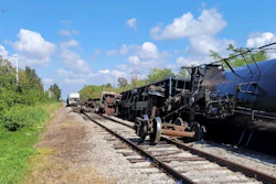 A derailed freight train operated by Seminole Gulf Railway near Bradenton, Fla., Feb. 28, 2023.