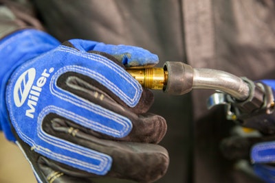 Ensure that all connections are tight before welding. Start with the front of the gun and work back to the feeder. This inspection can help prevent electrical resistance that could lead to premature consumable failure and gun overheating.