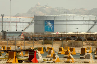 Storage tanks are seen at the North Jiddah bulk plant, an Aramco oil facility, in Jiddah, Saudi Arabia, on March 21, 2021. Oil giant Saudi Aramco said Sunday, March 12, 2023, it earned a $161 billion profit last year, attributing its earnings to higher crude oil prices.