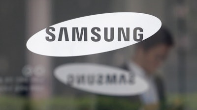 The logo of the Samsung Electronics Co. is seen at its office in Seoul, South Korea on April 30, 2019.