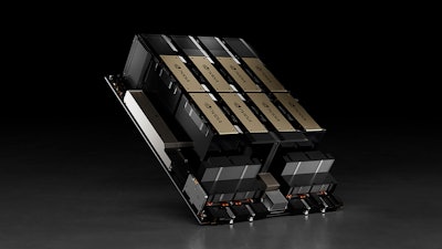 This photo provided by the chipmaker Nvidia shows the company’s HGX H100 module, which can use as many as eight AI chips to train artificial intelligence systems and perform other tasks.