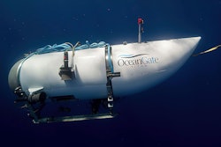 This photo provided by OceanGate Expeditions shows a submersible vessel named Titan used to visit the wreckage site of the Titanic. In a race against the clock on the high seas, an expanding international armada of ships and airplanes searched Tuesday, June 20, 2023, for the submersible that vanished in the North Atlantic while taking five people down to the wreck of the Titanic.