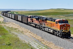 A BNSF railroad train hauling carloads of coal from the Powder River Basin of Montana and Wyoming is seen east of Hardin, Mont., July 15, 2020.