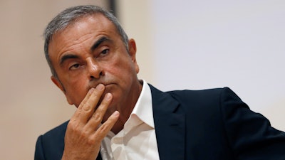 Former Nissan Motor Co. Chairman Carlos Ghosn holds a press conference at the Maronite Christian Holy Spirit University of Kaslik, in Kaslik, north of Beirut, Lebanon, on Sept. 29, 2020.