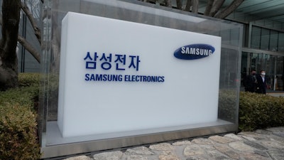 The logo of the Samsung Electronics Co. is seen at its office in Seoul, South Korea on Jan. 31, 2023.