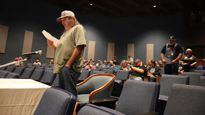 Coal Miner Andy Martin, who has black lung, speaks during a public hearing hosted by the federal Mine Safety and Health Administration about its draft rule to limit worker exposure to silica dust at the agency's office in Beaver, W.Va. on Thursday, Aug. 10, 2023.