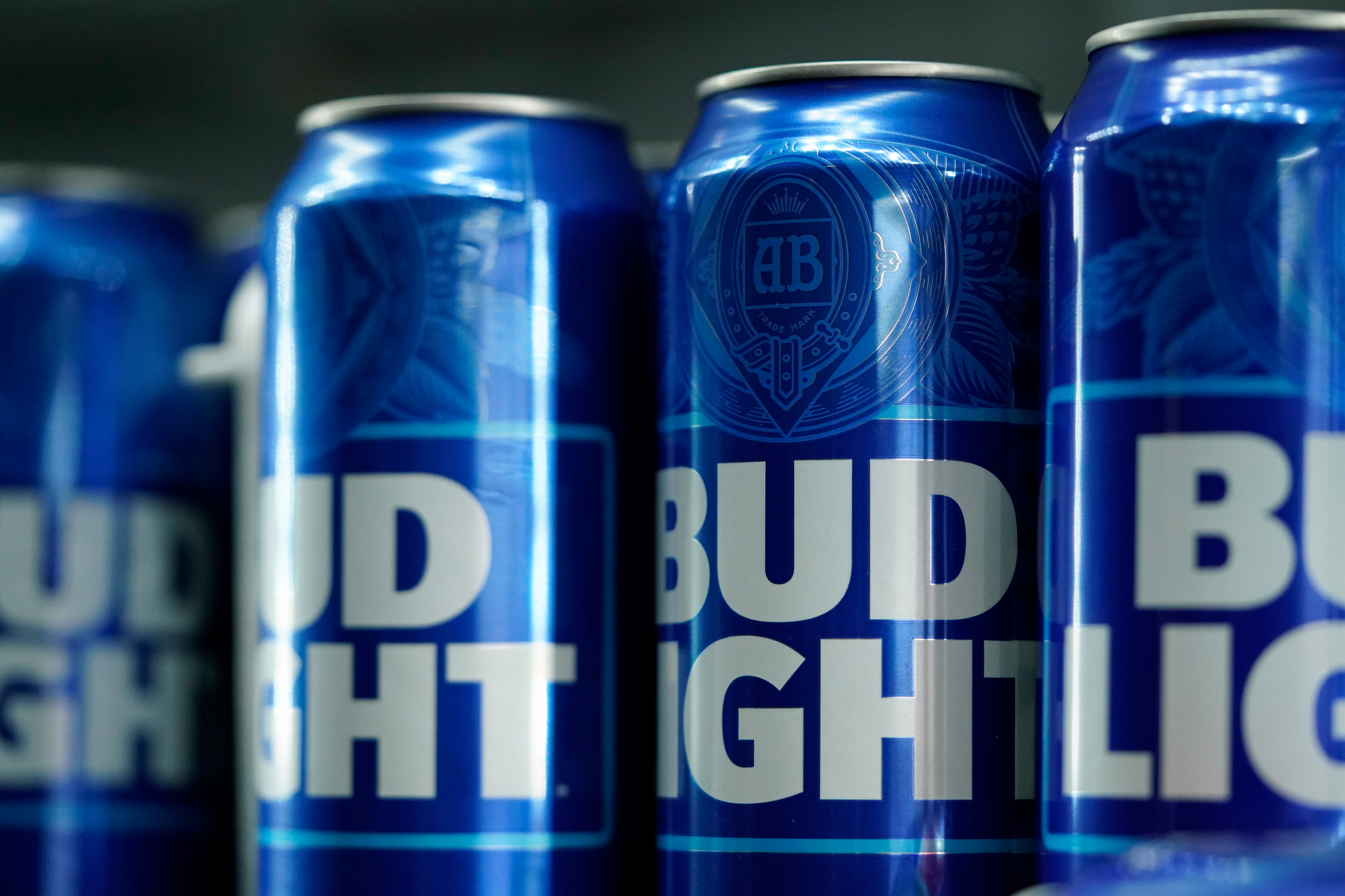 Cans of Bud Light beer.