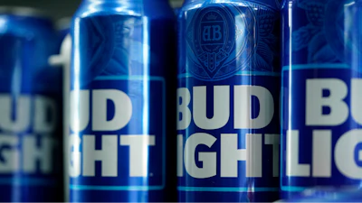 Cans of Bud Light beer.