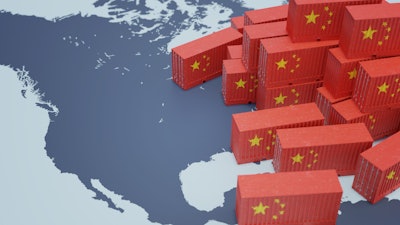 Chinese Cargo Containers On Map Of Usa Import Of Chenese Goods Concept 3 D Rendered Illustration 1187895765 3968x2513