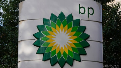 A logo of BP is seen at a gas station in London, on Nov. 1, 2022.