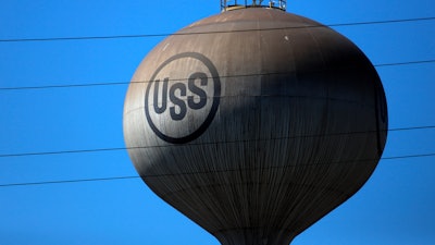 A water tower at United States Steel Corp.'s Edgar Thomson Plant in Braddock, Pa., is seen, Thursday, May 7, 2020.