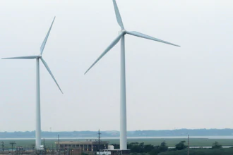 Land-based windmills in Atlantic City turn on July 20, 2023.