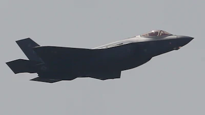 A Lockheed Martin F-35 Lightning II performs a demonstration flight at the Paris Air Show, in Le Bourget, east of Paris, Tuesday, June 20, 2017.