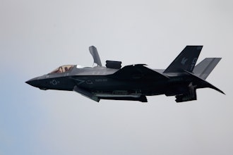 A United States Marine Corps F-35B Lightning II takes part in an aerial display during the Singapore Airshow 2022 at Changi Exhibition Centre in Singapore, Feb. 15, 2022.
