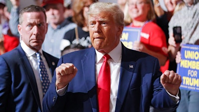 Former President Donald Trump speaks in Clinton Township, Mich., Wednesday, Sept. 27, 2023.