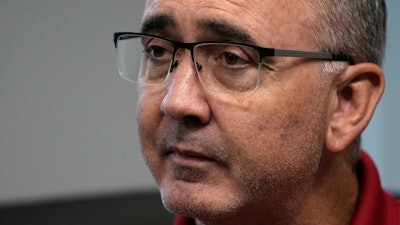 United Auto Workers President Shawn Fain is interviewed, Wednesday, Sept. 6, 2023, in Detroit.