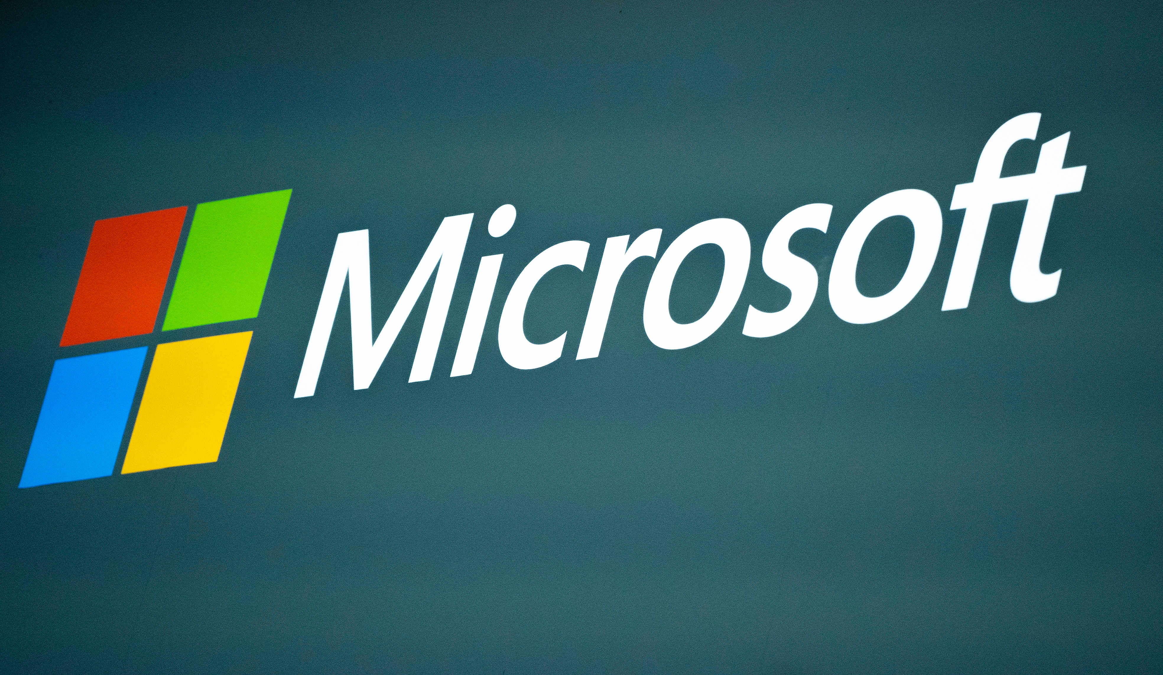 The Microsoft logo is pictured at the Mobile World Congress 2023 in Barcelona, Spain, on March 2, 2023.