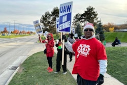 Anthony Collier, 54, and other striking United Auto Workers members picket Saturday, Oct. 28, 2023, outside of a Stellantis plant.