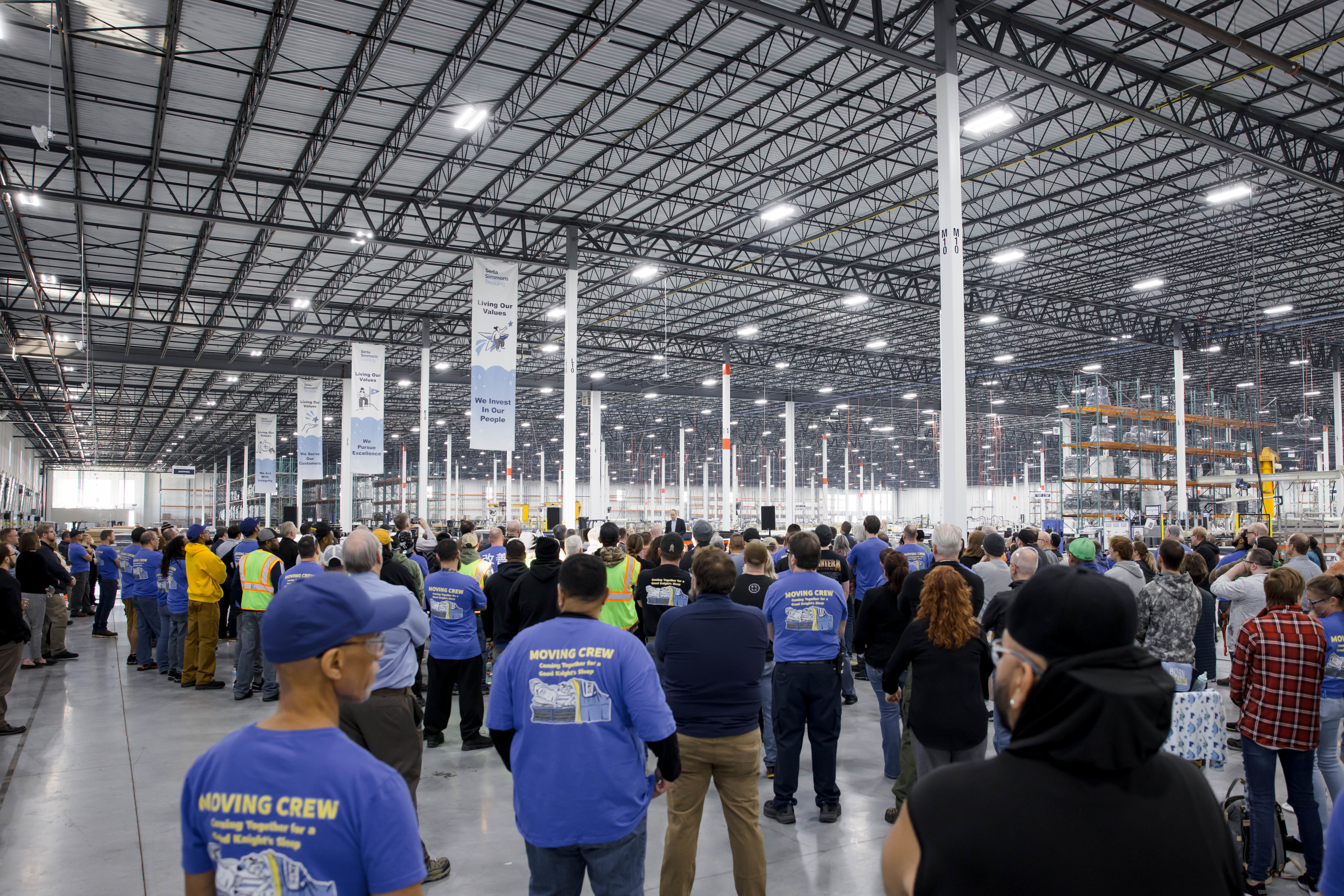 More than 350 people attended the Serta Simmons Bedding grand opening event and ribbon-cutting ceremony yesterday at its new state-of-the-art 500,000 square foot manufacturing plant in Janesville, Wisconsin.