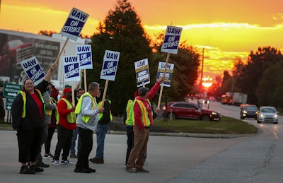 UAW local 862 members strike outside of Ford's Kentucky Truck Plant in Louisville, Ky. on Oct. 12, 2023.