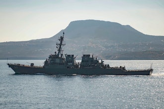 The guided-missile destroyer USS Carney in Souda Bay, Greece.