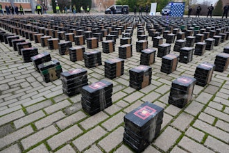 Part of a haul of 11 tons of cocaine is displayed in the patio of a police station in Madrid, Spain, Tuesday, Dec. 12, 2023.