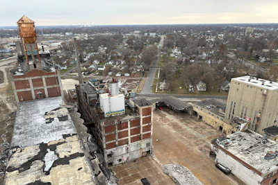 The view from high in the head house of the former Pillsbury Mills plant in Springfield, Ill., Nov. 30, 2023, shows the vast expanse of vacant factory that the nonprofit organization Moving Pillsbury Forward has pledged to demolish followed by redevelopment of the site.