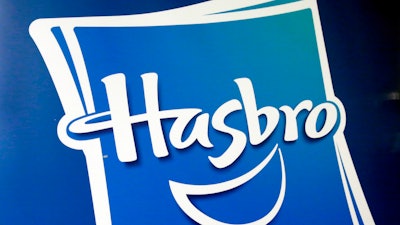The Hasbro logo is seen, April 26, 2018, in New York.