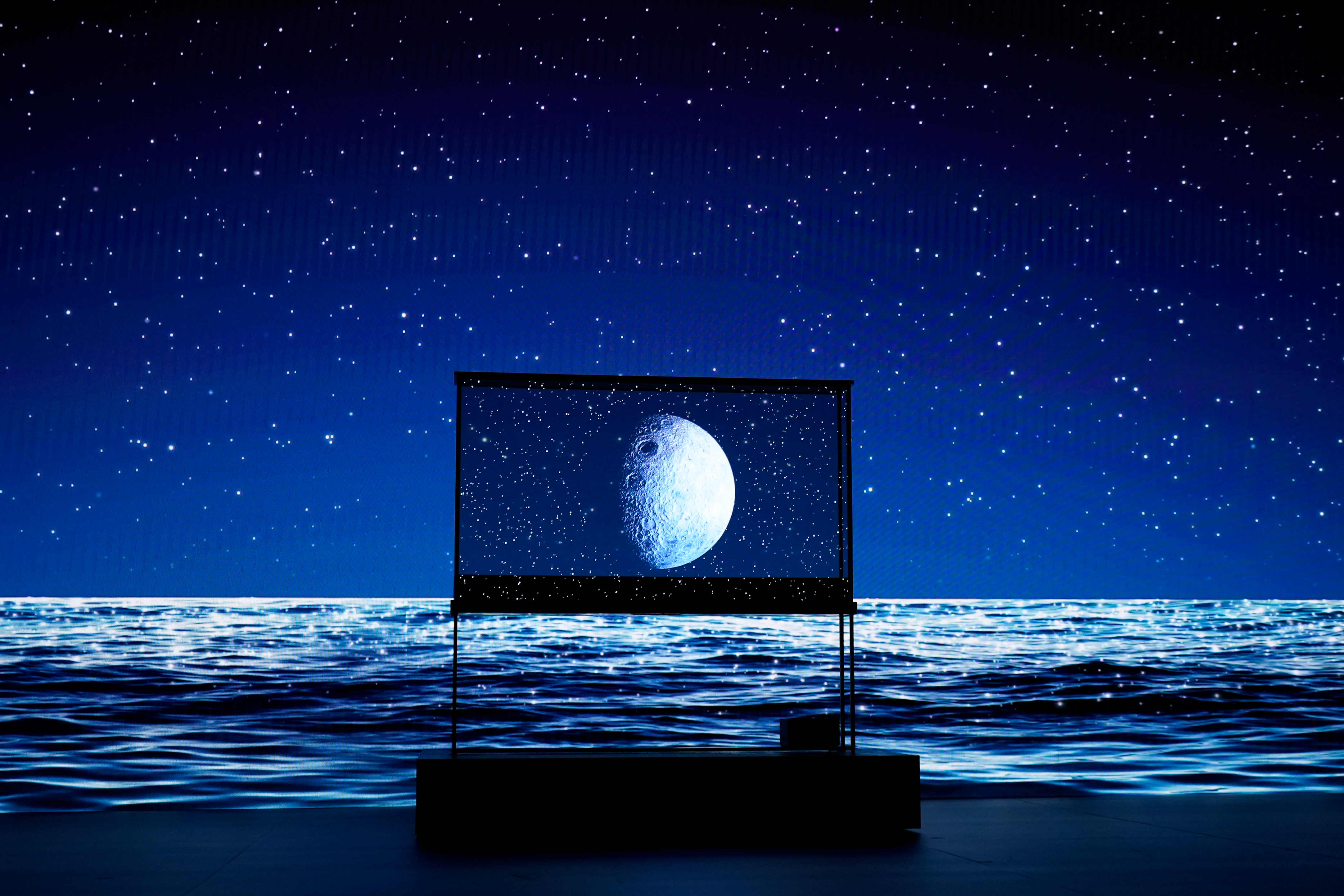 The newly unveiled LG Signature OLED T transparent tv is seen during an LG news conference before the start of the CES tech show Monday, Jan. 8, 2024, in Las Vegas.