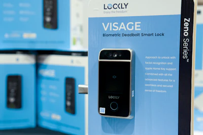 The Lockly Visage facial recognition smart lock is on display at Pepcom ahead of the CES tech show Monday, Jan. 8, 2024, in Las Vegas.