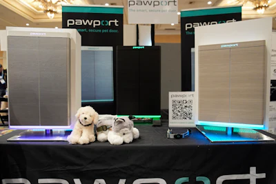 The Pawport pet door is on display at the Pawport booth at Pepcom ahead of the CES tech show Monday, Jan. 8, 2024, in Las Vegas. The pet door utilizes a tag attached to a pet's collar to signal the door to open.
