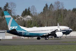 A Boeing 737 MAX 7 takes off on its first flight on March 16, 2018, in Renton, Wash.