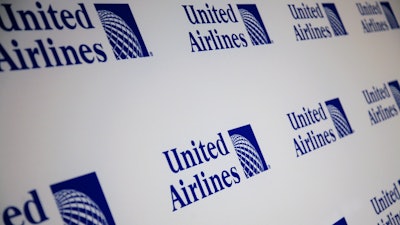 The new logo for United Airlines is shown during a news conference in New York, Monday, May 3, 2010.
