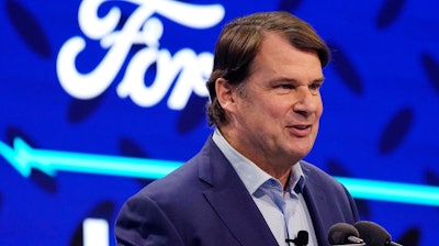 Ford Motor Co., President and CEO Jim Farley announces the automaker's new BlueOval Battery Park, Monday, Feb. 13, 2023, in Romulus, Mich.