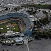 An aerial view of Dodger Stadium in Los Angeles, California.