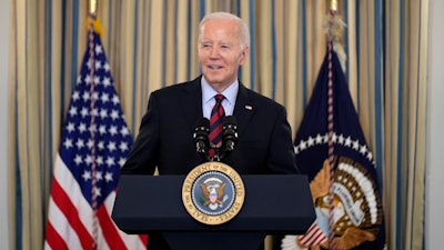 President Joe Biden speaks during a meeting of his Competition Council to announce new actions to lower costs for families in the State Dining Room of the White House in Washington, Tuesday, March 5, 2024.
