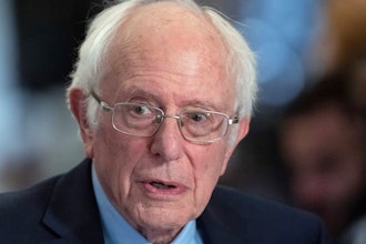 Sen. Bernie Sanders, I-Vt., talks to reporters at the Capitol, March 7, 2024.