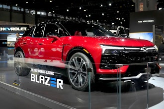 The 2024 Chevrolet Blazer EV sits on display at the Chicago Auto Show, Thursday, Feb. 9, 2023, in Chicago.