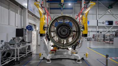Aircraft parts are placed for repair inside Safran Aircraft Engines repair plant outside of Casablanca, Morocco, Thursday, April 18, 2024.