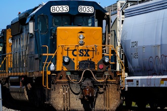 A CSX train engine sits idle on tracks in Philadelphia, Wednesday, Sept. 14, 2022.