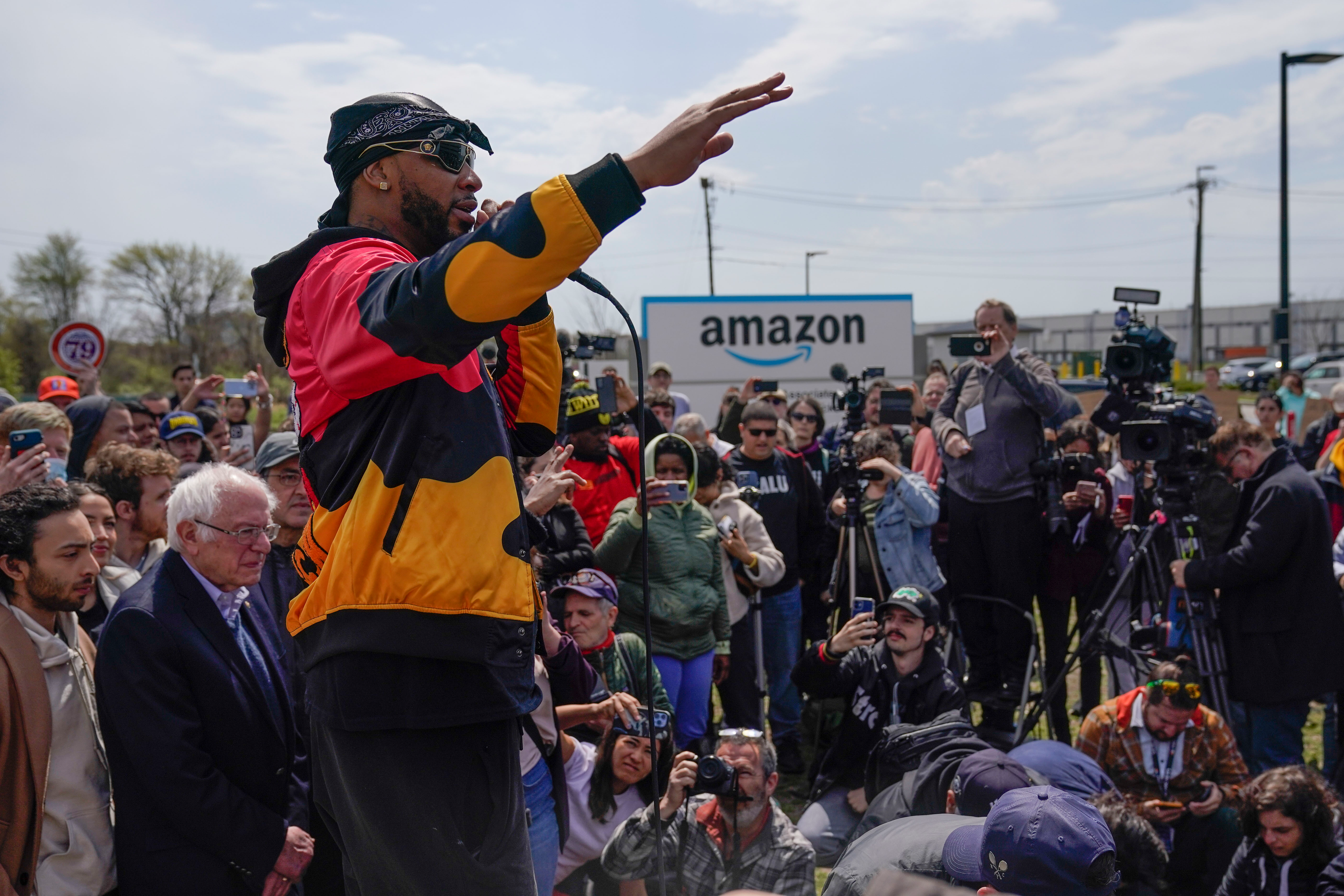 Chris Smalls, president of the Amazon Labor Union, at a rally outside an Amazon warehouse on Staten Island, New York, April 24, 2022.