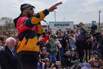 Chris Smalls, president of the Amazon Labor Union, at a rally outside an Amazon warehouse on Staten Island, New York, April 24, 2022.
